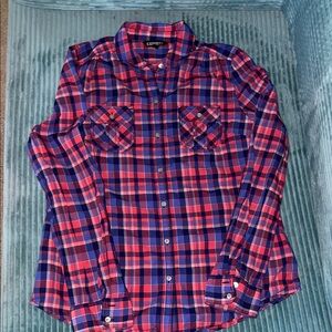 Express size S red/blue/purple button-down shirt
